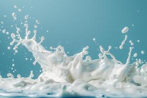 AI generated Refreshing Milk Splash on Blue Background photo