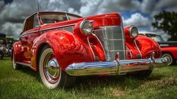 AI generated Vintage Red Car with Chrome Detailing photo