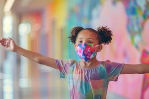 AI generated Joyful Girl with Mask, Pandemic Positivity photo