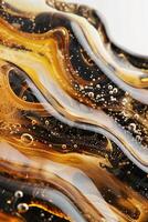 AI generated Abstract close up of swirling golden and brown liquid with bubbles, suggesting luxury and elegance, ideal for backgrounds or concepts related to high end products and design photo