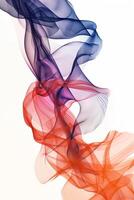 AI generated Abstract colorful smoke patterns on a white background, resembling a dynamic and flowing fabric, suitable for concepts of creativity, fluidity, and elegance in graphic design photo