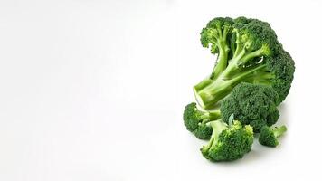 AI generated Fresh organic broccoli florets isolated on a white background with copy space, ideal for healthy eating and nutrition concepts photo