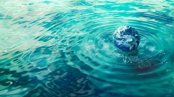 AI generated Conceptual image of a globe emerging from water, symbolizing environmental preservation, climate change awareness, and Earth Day photo