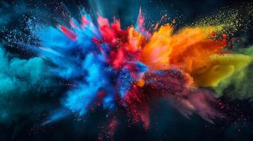 AI generated Vibrant explosion of colored powder on dark background, illustrative of celebrations, festivals, or creative design concepts photo