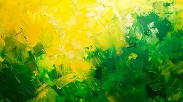 ai generado resumen amarillo y verde acrílico pintar golpes en lienzo, expresando creatividad o primavera concepto en arte, adecuado para antecedentes y texturas foto