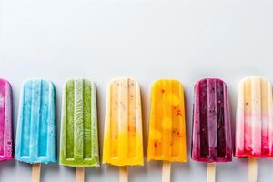 AI generated Vibrant Summer Fruit Popsicles with Copy Space photo