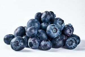 AI generated Fresh Blueberries Pile on White Space photo