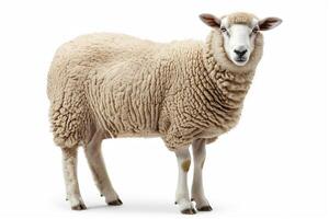 ai generado merino oveja en blanco, agricultura textil foto