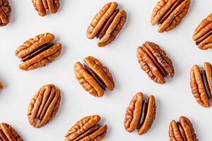 AI generated Assorted Pecan Nuts Flat lay with Copyspace photo