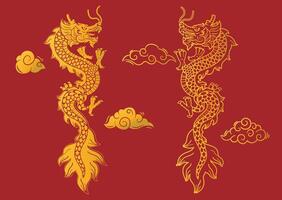 Chinese dragon gold zodiac sign on red background vector