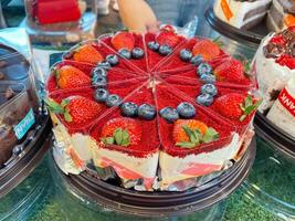 Delicious sweet piece cake at bakery and cake store shop photo