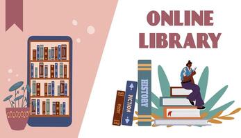 Mobile Library, Reading Books Online, Distance Education. vector