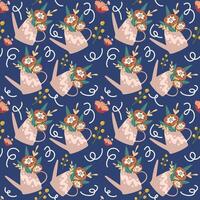 Seamless pattern with watering can and flowers. For textiles, packaging, wallpaper. vector
