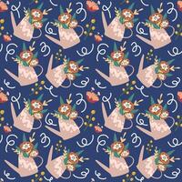 Seamless pattern with watering can and flowers. For textiles, packaging, wallpaper. vector