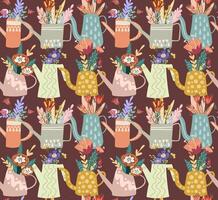 Seamless pattern with watering can and flowers. For textiles, packaging, wallpaper. vector