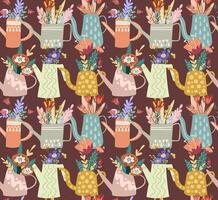 Seamless pattern with watering can and flowers. For textiles, packaging, wallpaper. vector