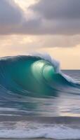 ai generado ola rotura, tsunami ola, pesado ola en un playa foto