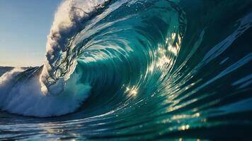 ai generado ola rotura, tsunami ola, pesado ola en un playa foto