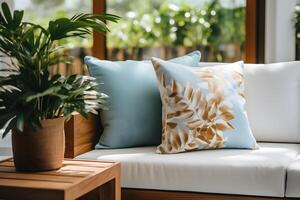 AI generated Modern Sofa Blends with Nature, Tropical Design Inspiration photo