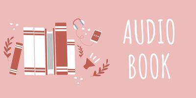 A banner for an e-book website. Vector illustration of books in audio format