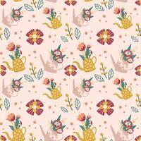 Seamless pattern with watering can and flowers. For textiles, packaging, wallpaper. vector