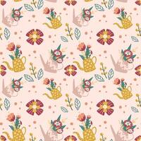 Seamless pattern with watering can and flowers. For textiles, packaging, wallpaper. vector