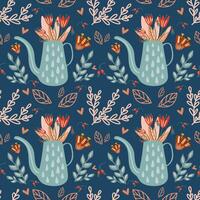 Seamless pattern with watering can and flowers. For textiles, packaging, wallpaper. vector