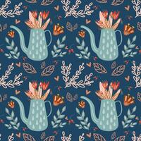 Seamless pattern with watering can and flowers. For textiles, packaging, wallpaper. vector