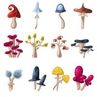 different shapes. Isolated illustration on a white background. Mushroom fantasy forest. vector
