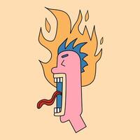 un ardiente cabeza. un enojado, gritando rostro. mi cabeza es en fuego, negativo emociones vector