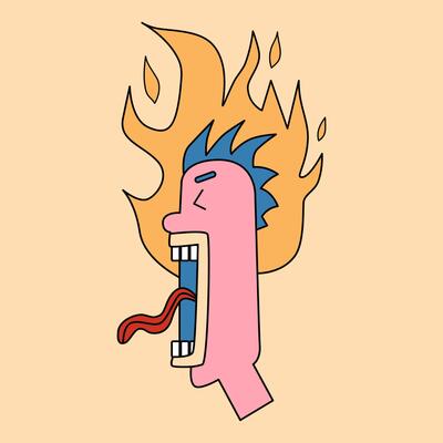 A burning head. An angry, screaming face. My head is on fire, negative emotions.