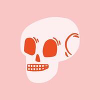 Vector illustration of a pink skull. A cartoon skeleton