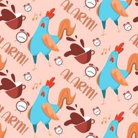 Cartoon chicken singing in the morning seamless pattern vector