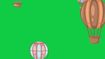 hot air balloons flying upwards loop animation with green screen background video