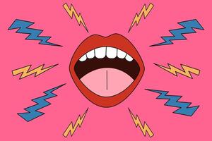 A screaming pop-style mouth. The concept of attracting attention. vector