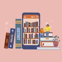 The concept of an online library, bookstores. Applications for reading and downloading books, audiobooks. vector