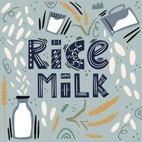 Rice milk. Milk for vegetarians. Lactose-free milk. Alternative to dairy products. vector