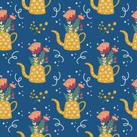 Seamless pattern with watering can and flowers. For textiles, packaging, wallpaper. vector