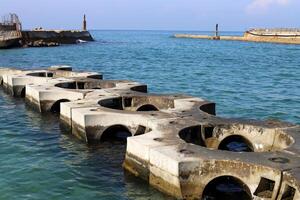 Berth for mooring boats and yachts in the port of Tel Aviv photo