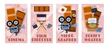 A set of video production web banners for applications. Production of films and TV programs. The idea of creative people and professions. Video production. Director and screenwriter. Videographer vector