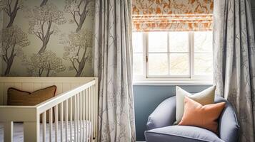 AI generated Baby room decor and interior design inspiration in the English countryside style cottage photo