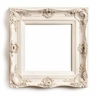 AI generated Empty vintage white wood square frame isolated on white background for wall art mockup, generative ai photo