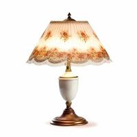 AI generated Vintage country style antique table lamp with a beautiful lampshade design isolated on white background, interior design and cottage home decor, post-processed, generative ai photo