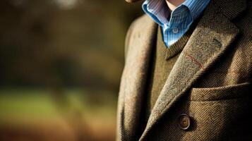 AI generated Menswear autumn winter clothing and tweed accessory collection in the English countryside, man fashion style, classic gentleman look photo