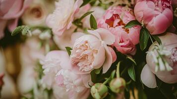 AI generated Wedding decoration with peonies, floral decor and event celebration, peony flowers and wedding ceremony in the garden, English country style photo