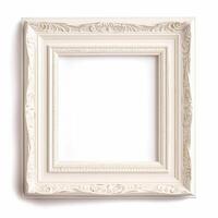 AI generated Empty vintage white wood square frame isolated on white background for wall art mockup, generative ai photo
