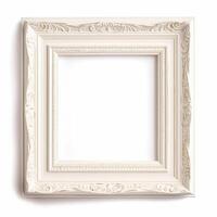 AI generated Empty vintage white wood square frame isolated on white background for wall art mockup, generative ai photo