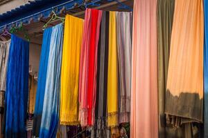 Old Medina souk Fez, artisan shop of colorful moroccan leather, Fez, Morocco. photo