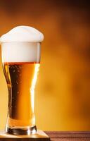 AI generated Glass of cold beer with foam, pint of original premium beer drink, alcohol flavour and holiday celebration photo