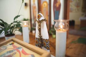 church accessories for the priest's service are made of gold photo